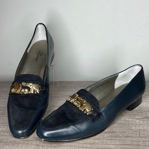 Rob Hommerson navy blue Gold Metal Elephant Loafers Flats size 9 M
